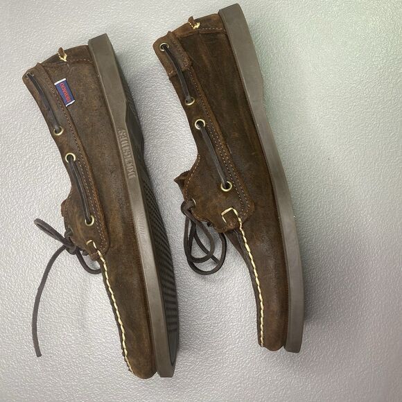 SEBAGO Docksides Portland Nubuck Distressed Dark Brown Boat Shoes Mens 11 - Picture 8 of 12